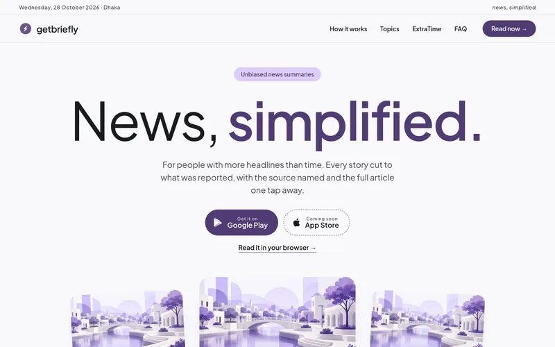getbriefly home page with the headline News, simplified